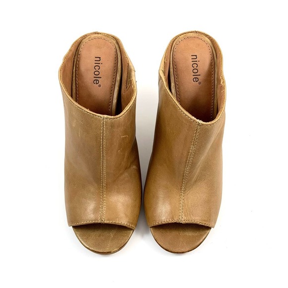 NICOLE beige leather peep toe high heel slides - Picture 10 of 11